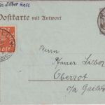 DR - 3/3 Pfg. Germania Antwort-Ganzsache+Zusatz Hall - Oberrot 6.2.20