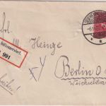 DR-Infla - 10 M. Posthorn Einschreibebrief Seifhennersdorf - Berlin 6.11.22