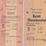 DDR - Cranzahl Oberwiesenthal 2 alte Fahrkarten (1x erm., 1x Arbeiterfahrkarte)