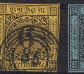 Baden - 9+6+3 Kr. Ausgabe 1851/58 je Ring "84" (Ludwigshafen) 2xschwarz 1xblau !