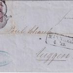 Baden - 9 Kr. geschn. Ring 87+164 Mannheim/Bahnpost Brief Mannheim 4. Jan (1855)
