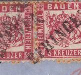 Baden/Schweiz - 2x3 Kr. Ausgabe 1862 Brief L1 Efringen - Roches 1866