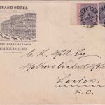 Belgien - 2x25 C. Leopold II. illustr. Hotelbrief n. ENGLAND Brüssel London 1888