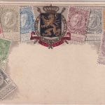 Belgien - Freimarkenausgabe Leopold II + Wappen farbige Präge-AK ca. 1895/1900