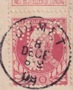 Belgien - 10 C. Leopold II. Perfin Karte n. NIEDERL. INDIEN Jumet 1909