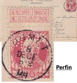 Belgien - 10 C. Leopold II. Perfin Karte n. NIEDERL. INDIEN Jumet 1909