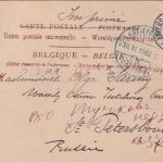 Belgien - 5 C. Wappen Drucksachenkarte n. RUSSLAND Anvers - St. Petersburg 1902