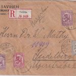 Finnland - 2x40 P. Wappen ua. Einschreibebrief Voikka Heidelberg 21.IX.20 Zensur