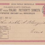 Finnland - 10 P. Ganzsache kl. blauer K1 Mustiala 22/2 (1887)