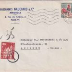 Frankreich - 0,30 Fr. Hahn Brief i.d. SCHWEIZ Paris - Luzern 1965 Nachporto