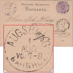 Bayern - Augsburg Bahnhof 1. AUG K1 Ank.stpl. 5 Pfg. Karte v. Höchst a/M 1876