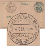DR-Infla - Berlin 1921 1. Gross-Berliner-Tabak-Messe SST 30 Pfg. Ganzsache