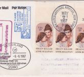 USA - 3x15 C. Sullivan Blindenlehrerin Erstflugbrief New York - Paris 1987