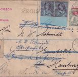 England - 2+2x2 1/2 P. Victoria Einschreibebrief Cardiff 1896 - Irrläufer!