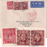 England - 2x1 1/2+1 P. George V. Perfin "S&Co" Luftpostbrief London Berlin 1934