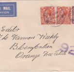 England - 2x2+6 P. George V. Luftpostbrief n. SÜDAFRIKA London Bloemfontain 1934
