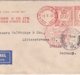 England - 2 1/2 P. + 1 1/2 P. Meter mark Luftpostbrief London - Berlin 1933