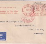 England - 2 1/2 P. + 1 1/2 P. Meter mark Luftpostbrief London - Berlin 1933