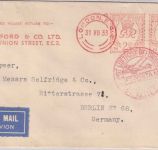 England - 2 1/2 P. + 1 1/2 P. Meter mark Luftpostbrief London - Berlin 1933