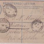 England - 2 P. Victoria Einschreibeganzsache+Zusatz n. PORTUG. GUINEA 1885