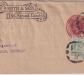 England - 1 P. Eduard VII. Ganzsachenstereifband+Zusatz (Perfin) London ca. 1905