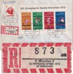BRD - München Olympiade 1972 Blockausgabe Einschreibebrief/Sonder-R-Zettel + SST