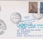 Vatikan - Olympiade 1972 Helikopter-Sonderflug Rimini/S. Marino Zuleitungspost