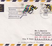 USA - Olympiade 1972 US Postal Service (Sonder-PA) Rückflugpost München/Karachi
