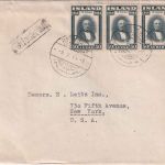 Island - 3x50 A. Sigurdsson Zensurbrief n. USA Reykjavik - New York 1944
