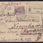 Italien - 50 C. Victor E.III Einschreibebrief n. DÄNEMARK Pescarenico 1.4.18