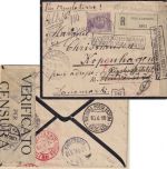 Italien - 50 C. Victor E.III Einschreibebrief n. DÄNEMARK Pescarenico 1.4.18