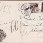 Italien - 10 C. Augustus Karte i.d. SCHWEIZ 2x Nachporto Zürich 1937