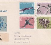 Liechtenstein - Sportmarken (V) Satz-Einschreibebrief/Schmuck-FDC Vaduz 18.3.58
