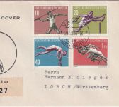 Liechtenstein Sportmarken (III) Satz-Einschreibebrief/Schmuck-FDC Vaduz 21.6.56