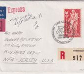 Liechtenstein - 10 Fr. Madonna Lupo-Eil-R-Brief n. USA SST Balzers 1975