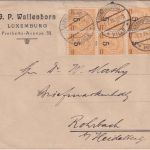 Luxemburg - 5/7 1/2 C. Wappen 6er-Block/UR Brief Luxembourg - Rohrbach 1925