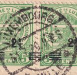 Luxemburg - 2 1/2 /5C. Wappen stark verschobener Aufdruck Drucksachenkarte 1920