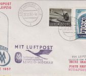 Luxemburg - DDR Lufthansa Messe-Sonderflug Leipzig Budapest 1957 Zuleitungspost