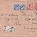 Malta - 2x2 1/2 P. /Self-Gouvernment ua Einschreibebrief Valletta Rohrbach 1924