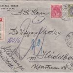 Niederlande - 20+5 C. Wilhelmine Einschreibebrief Heeze - Heidelberg 1920