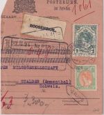 Niederlande - 1 Gld. + 40 C. Wilhelmine Paketkarte i.d. SCHWEIZ Bloemendaal 1924