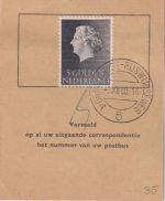 Niederlande - 5 Gld. Juliana Postausweiskarte s'Gravenhage-Rijswijkseweg 1960