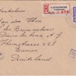 Niederlande - 20 C. Einschreibebrief s'Gravenhage - Bremen 1943 Zwangsarbeiter !