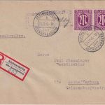 AM-Post - 2x12 Pfg. amerik. Druck + bar "18 Pfg." Einschreibebrief 24.11.45