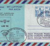BRD - 70+70 Pfg. Privatganzsache/Aerogramme LH-Erstflug n. St. Domingo 1989