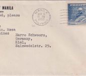 Philippinen - 18 C. 75 J. UPU/Weltpostverein Luftpostbrief Manila - Kiel 1950