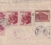 CSSR - 75 J. UPU/Weltpostverein Lupo-Einschreibe-FDC n. USA ESST Praha 20.V.49