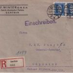 DR - 2x20 Pfg. 50 J. UPU/H.v. Stephan Einschreibebrief Genthin 10.11.25