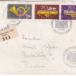 Schweiz - 100 J. Eidgen. Post Satz/Einschreibebrief SST + so.-R-Zettel Bern 1949