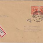 AM-Post - Eichendorf 18.1.46 Teilbarfrankatur Einschreibebrief n. Aschaffenburg